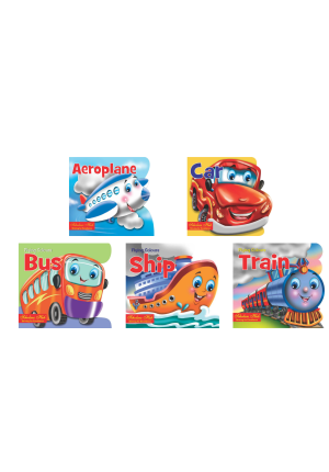 Flying Colours Cut out Board Book Combo on Transport (SET OF 5) (Cars, Aeroplane, Bus, Train, Ship)